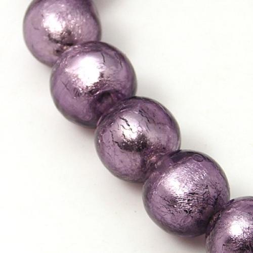 PandaHall Handmade Silver Foil Glass Beads Strands, Round, Purple, 10mm, Hole: 2mm Foil Glass Round Purple