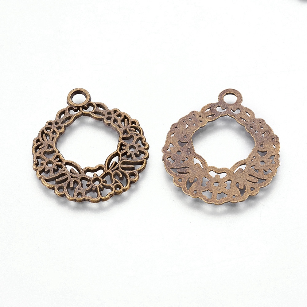 PandaHall Tibetan Silver Pendants, Christmas Wreath, Antique Bronze, Lead Free and Cadmium Free and Nickel Free, 29x25x1.5mm, Hole: 3mm...