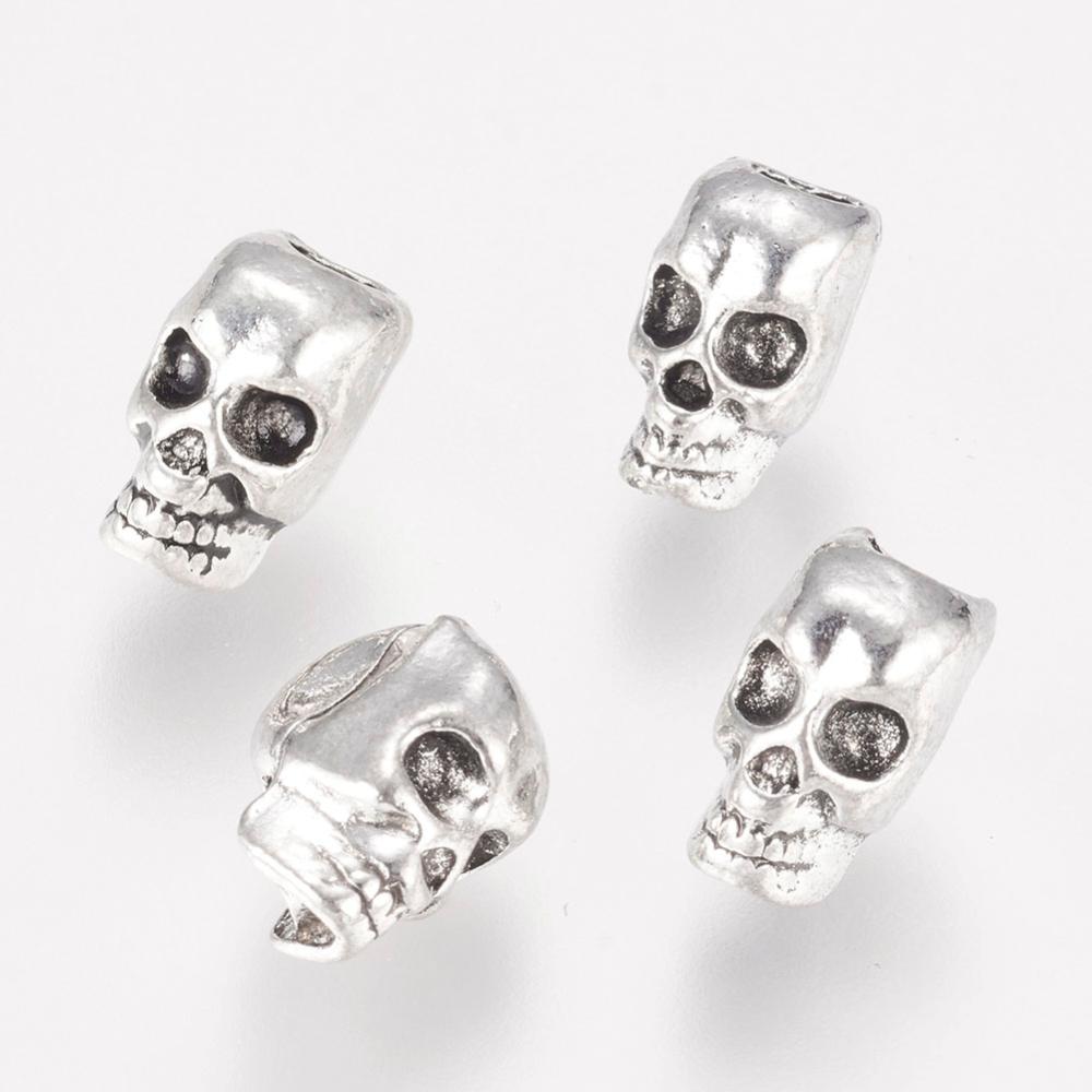 PandaHall Alloy European Beads, Large Hole Beads, Skull, Antique Silver, 12x9x7.5mm, Hole: 4mm Alloy Skull