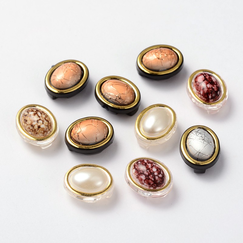 PandaHall Sew on Taiwan Acrylic, Garment Accessories, Oval, Mixed Color, 11x9x6mm, Hole: 1mm Acrylic Oval Multicolor