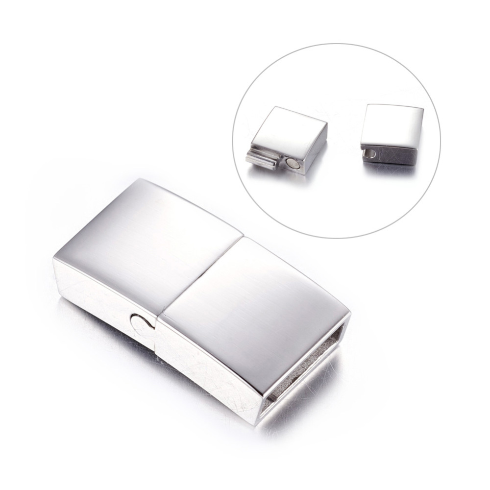 PandaHall 304 Stainless Steel Magnetic Clasps, Rectangle,, Stainless Steel Color, 22x11x5mm, Hole: 3x10mm Stainless Steel Rectangle