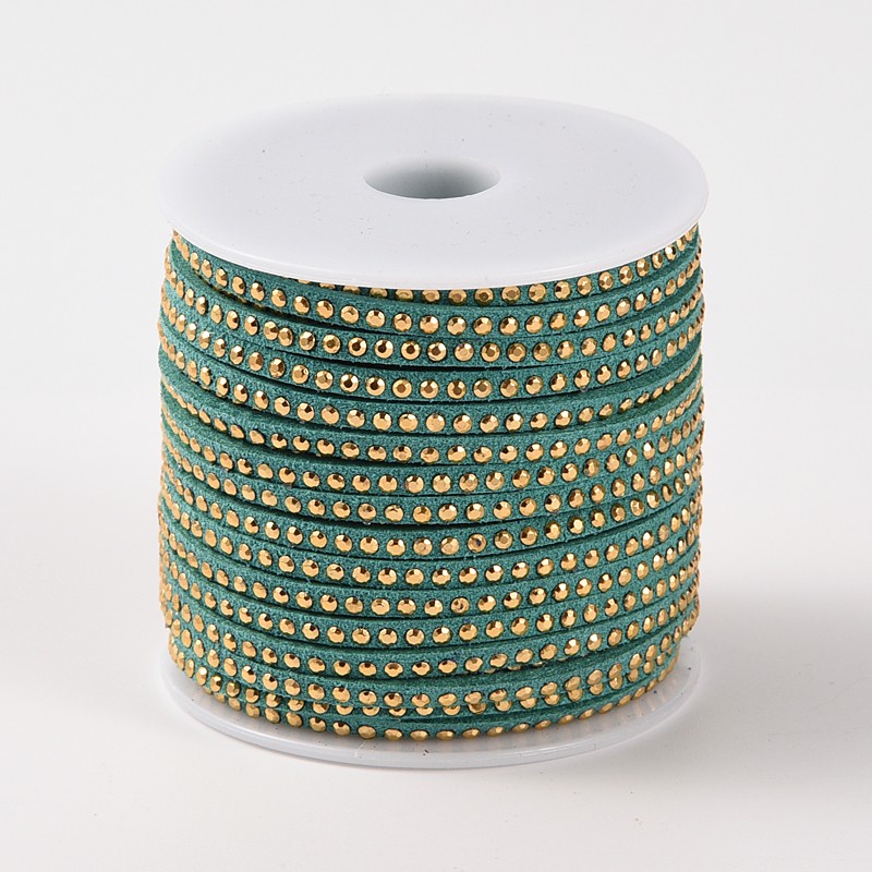 PandaHall Rivet Faux Suede Cord, Faux Suede Lace, with Aluminum, Teal, 3x2mm; about 20yards/roll Suede Cyan