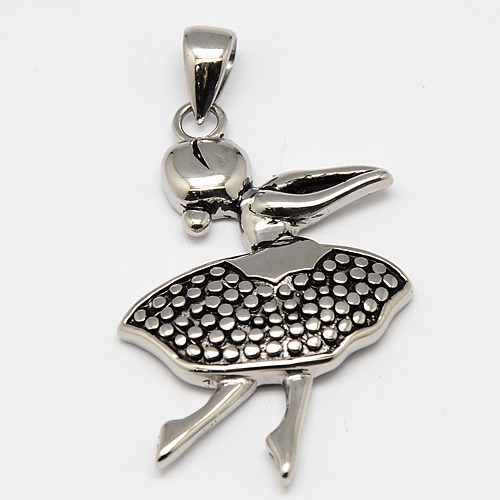 PandaHall Fashionable Retro 316 Stainless Steel Pendants, Ballerina, Antique Silver, 52x35x5mm, Hole: 4x7mm Stainless Steel Human