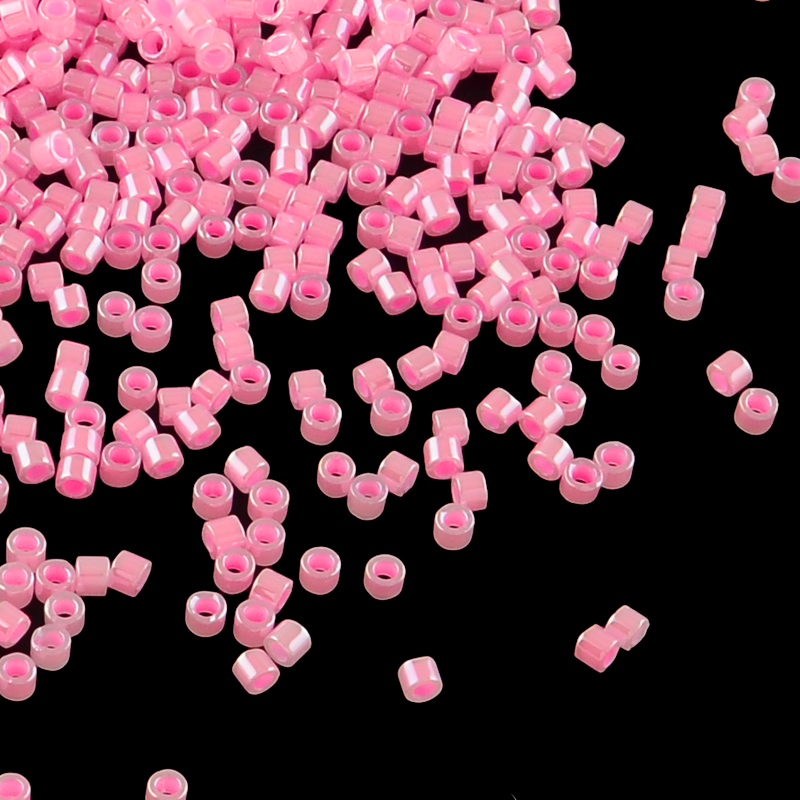 PandaHall MiYuki&reg Delica Beads, Japanese Seed Beads, Glass, Ceylon Color-lined Bubblegum, (DB0245), 11/0, Round Hole, 1x1.5mm, Hole...