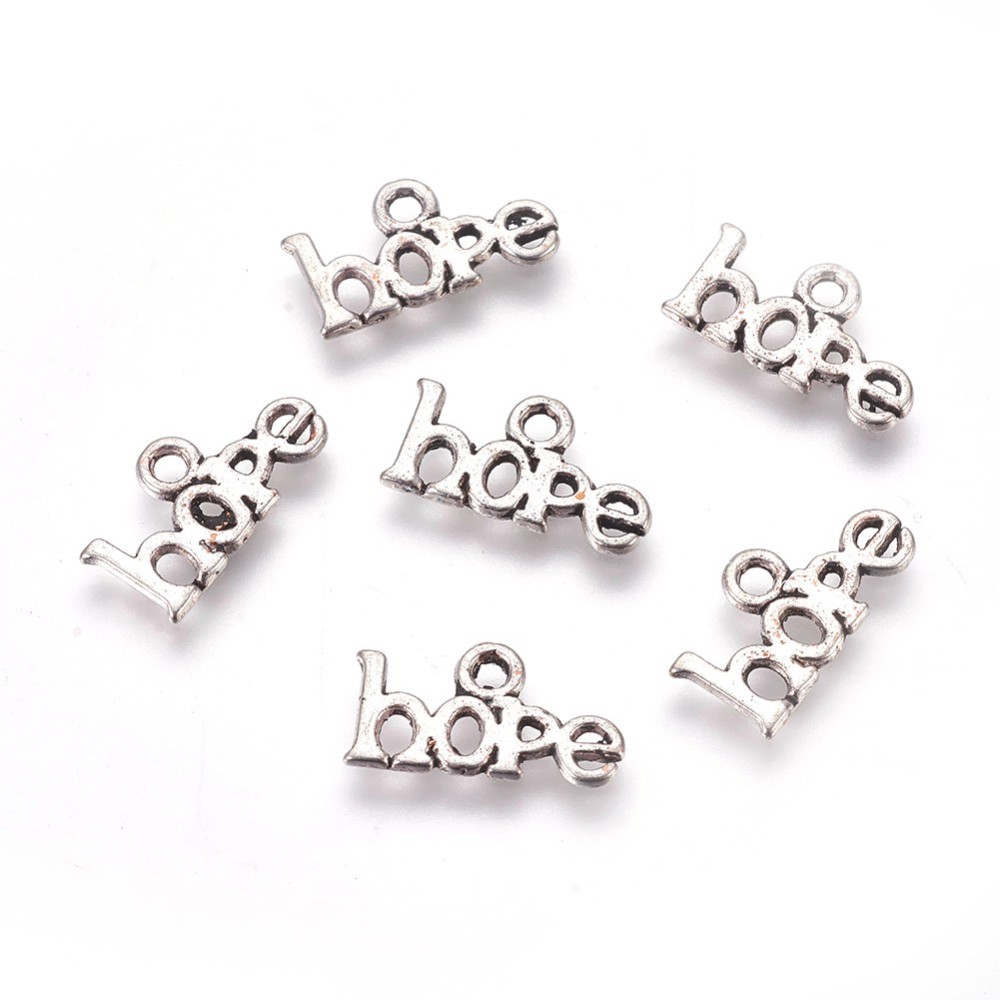 PandaHall Tibetan Style Alloy Pendants, Word Hope, Lead Free & Cadmium Free, Antique Silver, 8x15.5x1mm, Hole: 2mm Alloy Word