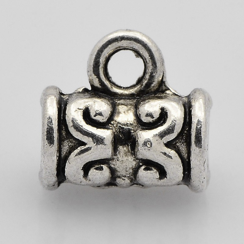 PandaHall Tibetan Style Zinc Alloy Hanger Links, Lead Free, Bail Beads, Antique Silver, 7x7x5mm, Hole: 1mm and 2mm Alloy Tube