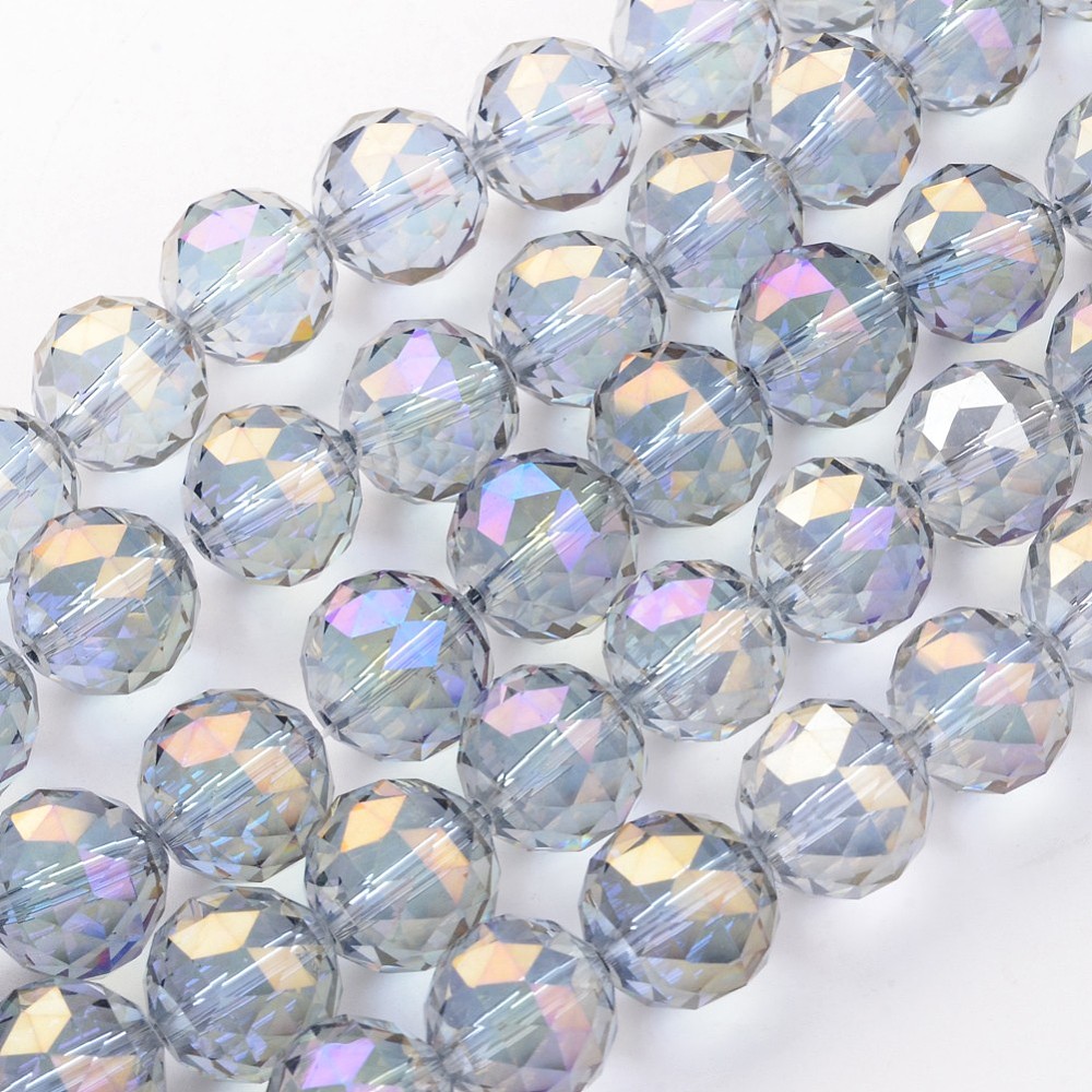 PandaHall Electroplate Glass Bead Strands, Full Rainbow Plated, Faceted, Round, Lilac, 15.5mm, Hole: 2mm; about 15pcs/strand, 8.6"(22cm)...