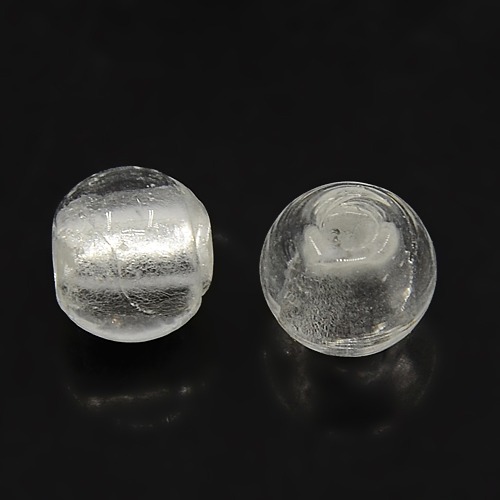 PandaHall White Handmade Silver Foil Glass Round Beads, about 10mm in diameter, hole: 1.5~2mm Silver Foil Round White