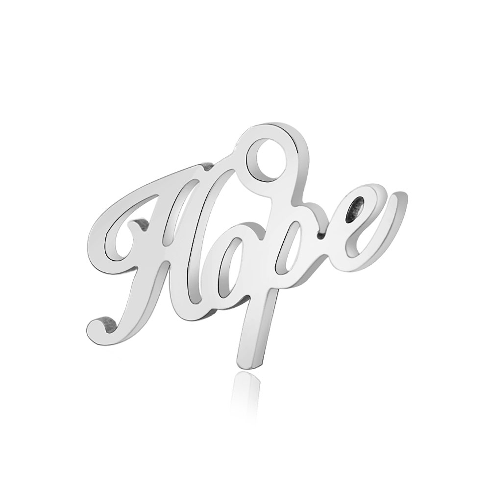 PandaHall 304 Stainless Steel Charms, Word Hope, Stainless Steel Color, 9x14x1mm, Hole: 1.5mm Stainless Steel Word