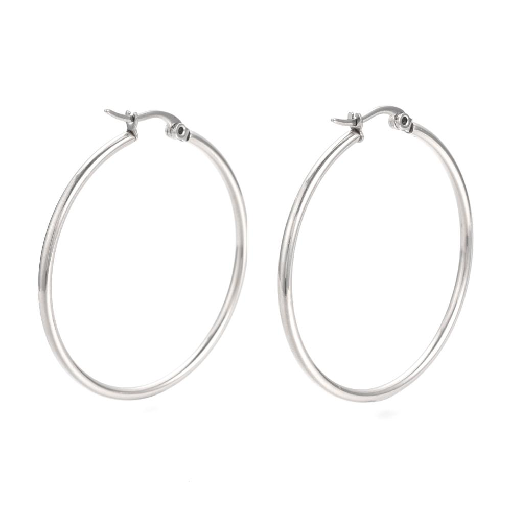 PandaHall 201 Stainless Steel Hoop Earrings, Stainless Steel Color, 43x40x2mm; Pin: 0.8mm Stainless Steel