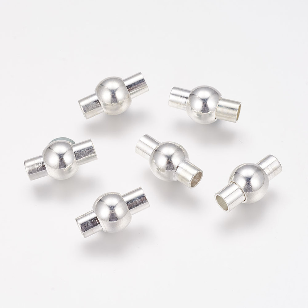 PandaHall Brass Magnetic Clasps, Nickel Free, Oval, Silver, 17x8.5mm, Hole: 4mm Brass Oval