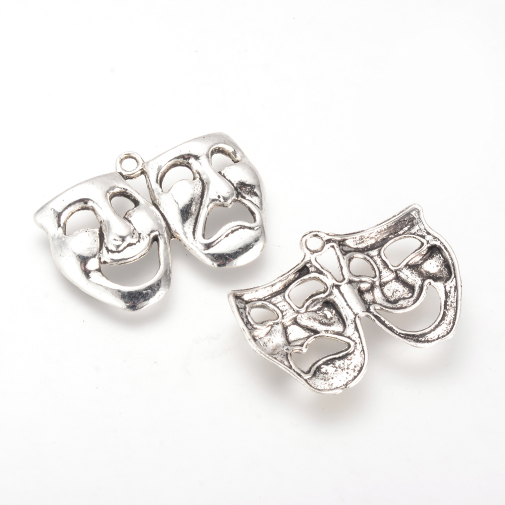 PandaHall Tibetan Style Alloy Comedy Pendants, Cadmium Free & Lead Free, Drama Mask, Antique Silver, 22.5x31x4mm, Hole: 2mm; about...