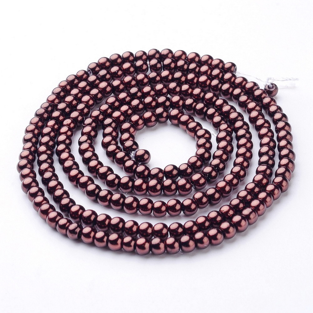 PandaHall Glass Pearl Beads Strands, Pearlized, Round, SaddleBrown, Size: about 4mm in diameter, hole: 0.8~1mm, about 216pcs/strand Round...