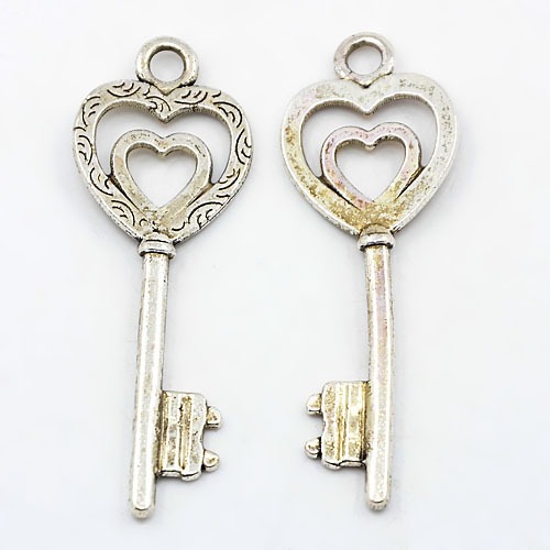 PandaHall Antique Silver Alloy Skeleton Key Pendants, Lead Free, 50x18x3mm, Hole: 4mm Alloy Key
