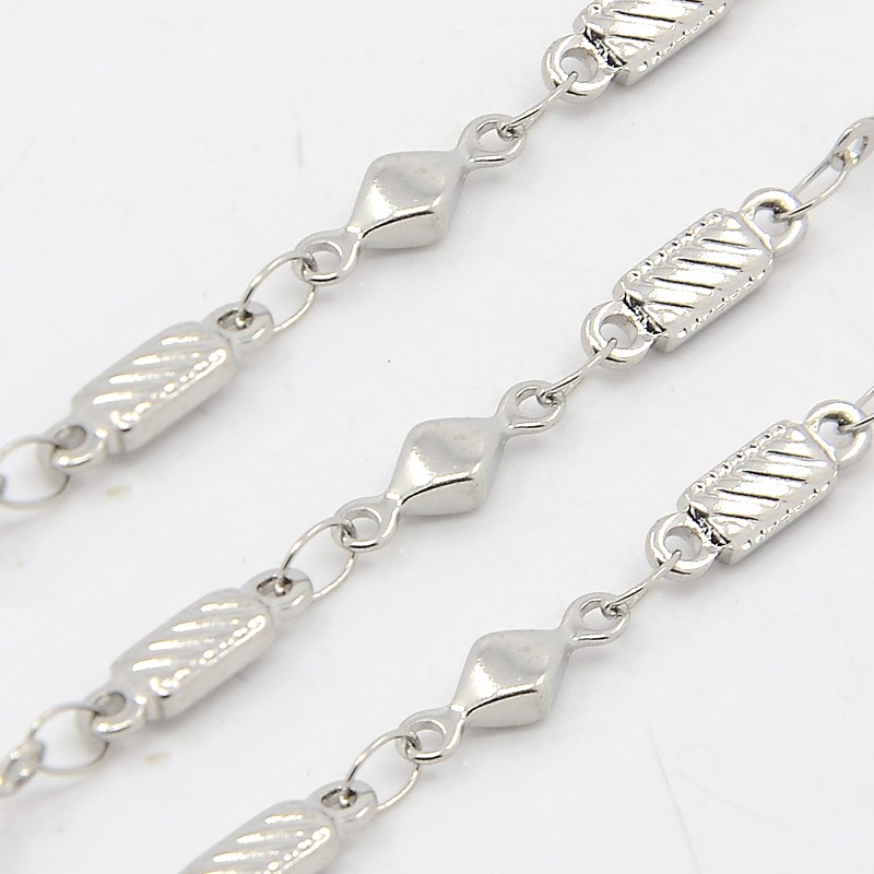 PandaHall 304 Stainless Steel Link Chains, Decorative Chain, with Rectangle & Rhombus Connector, Stainless Steel Color, 3.5x2mm Stainless...