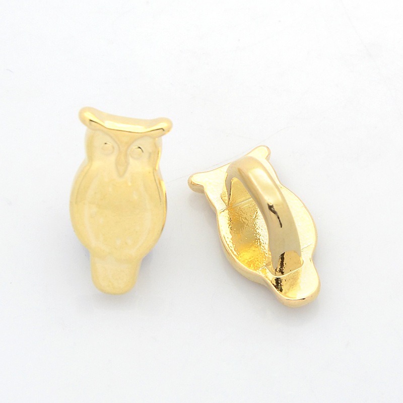 PandaHall Tibetan Style Alloy Slide Charms, Owl, Real Gold Plated, 20x10x11mm, Hole: 7x8mm Alloy Owl