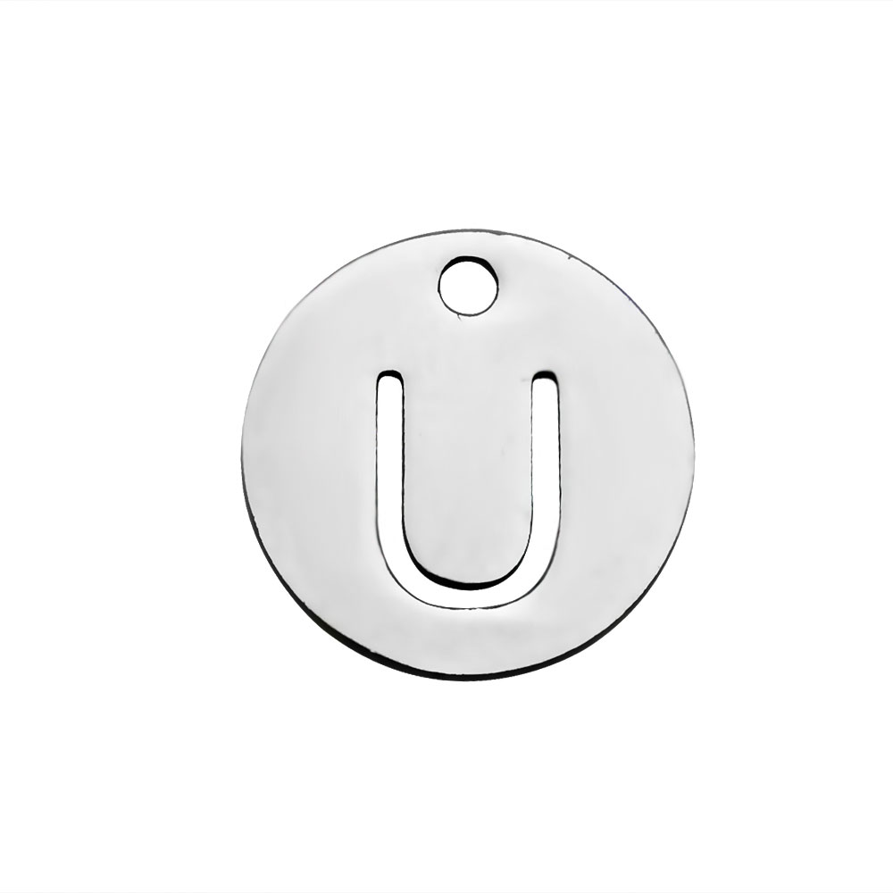 PandaHall 304 Stainless Steel Charms, Flat Round with Letter, Stainless Steel Color, Letter.U, 12x1mm, Hole: 1.5mm Stainless Steel Flat...