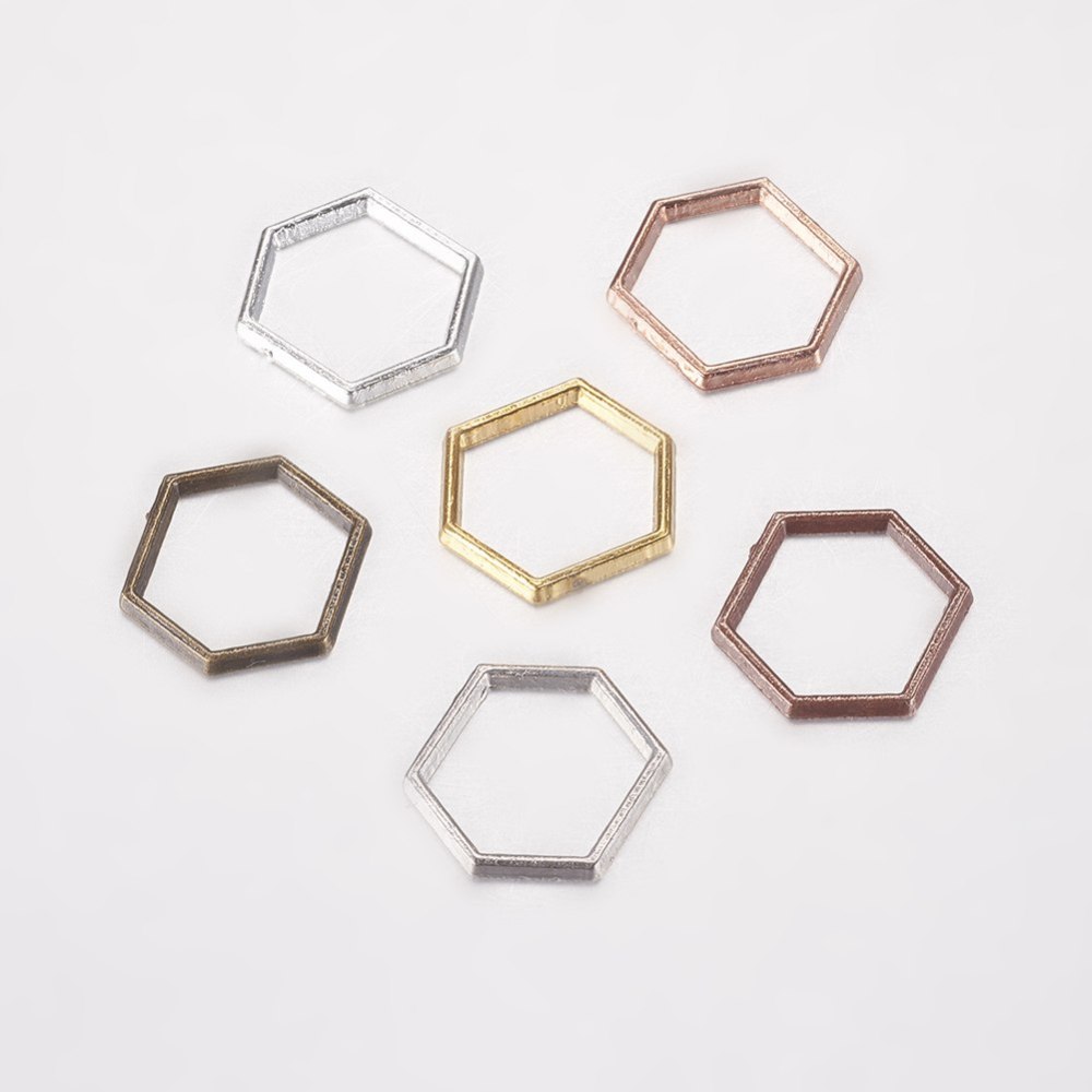 PandaHall Alloy Linking Rings, Hexagon, Mixed Color, 12x14x1mm Alloy Hexagon Multicolor