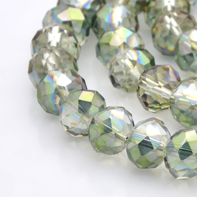 PandaHall Half Rainbow Plated Faceted Rondelle Glass Beads Strands, Clear, 10x8mm, Hole: 1mm; about 72pcs/strand, 22.4". Glass Rondelle...