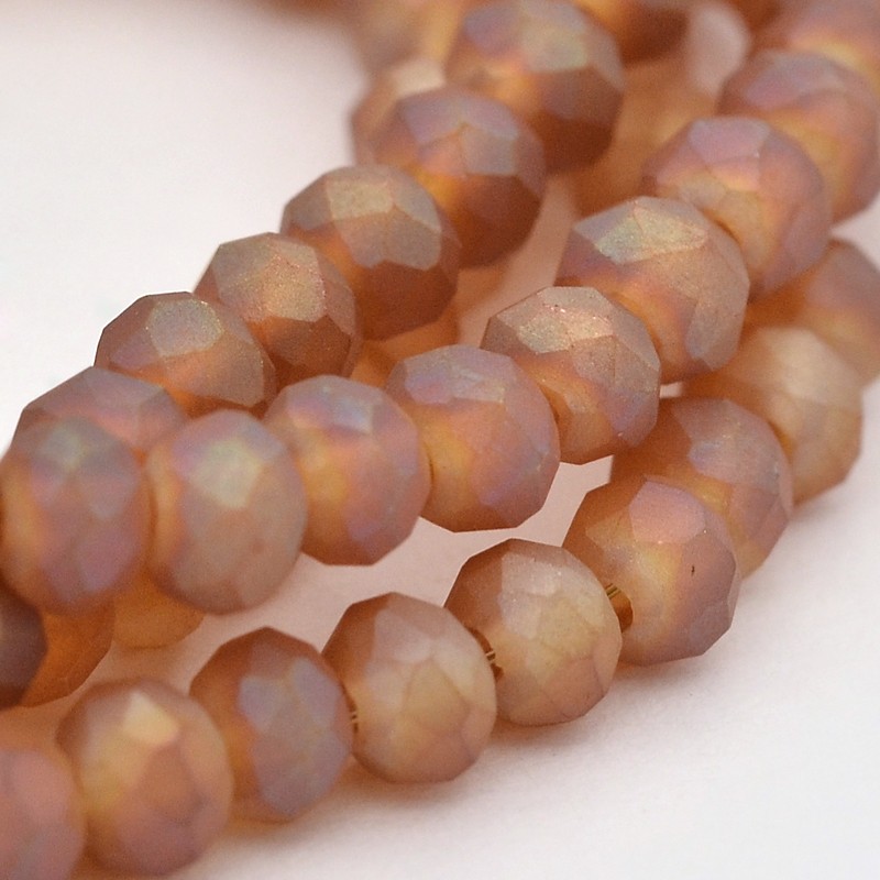PandaHall Full Rainbow Plated Faceted Rondelle Glass Beads Strands, Frosted, Chocolate, 3x2mm, Hole: 1mm; about 150pcs/strand, 14.9" Glass...