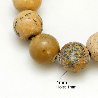 PandaHall Natural Picture Jasper Beads Strands, Round, Peru, 4mm, Hole: 1mm Picture Jasper Round Brown