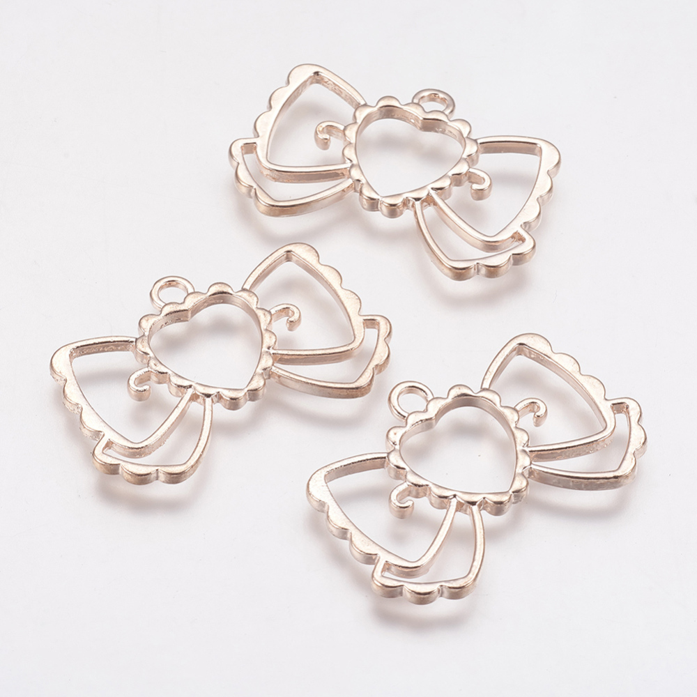 PandaHall Alloy Open Back Bezel Pendants, For DIY Resin, Pressed Flower Jewelry, Bowknot, Rose Gold, 23x34.5x2mm, Hole: 3mm Alloy Bowknot