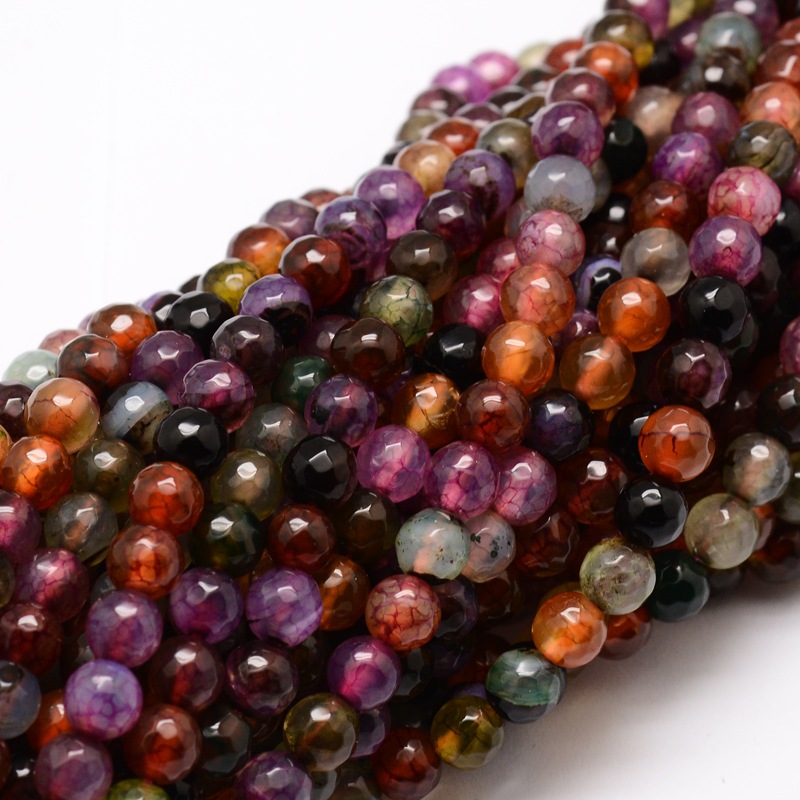PandaHall Faceted Natural Agate Round Beads Strands, Dyed, Colorful, 6mm, Hole: 1mm; about 64pcs/strand, 14.7" Natural Agate Round