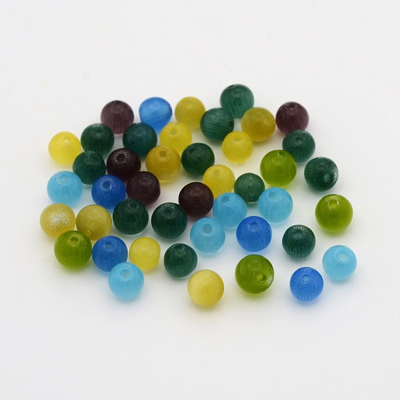 PandaHall Cat Eye Round Beads, Mixed Color, 4mm, Hole: 0.8mm Glass Round Multicolor