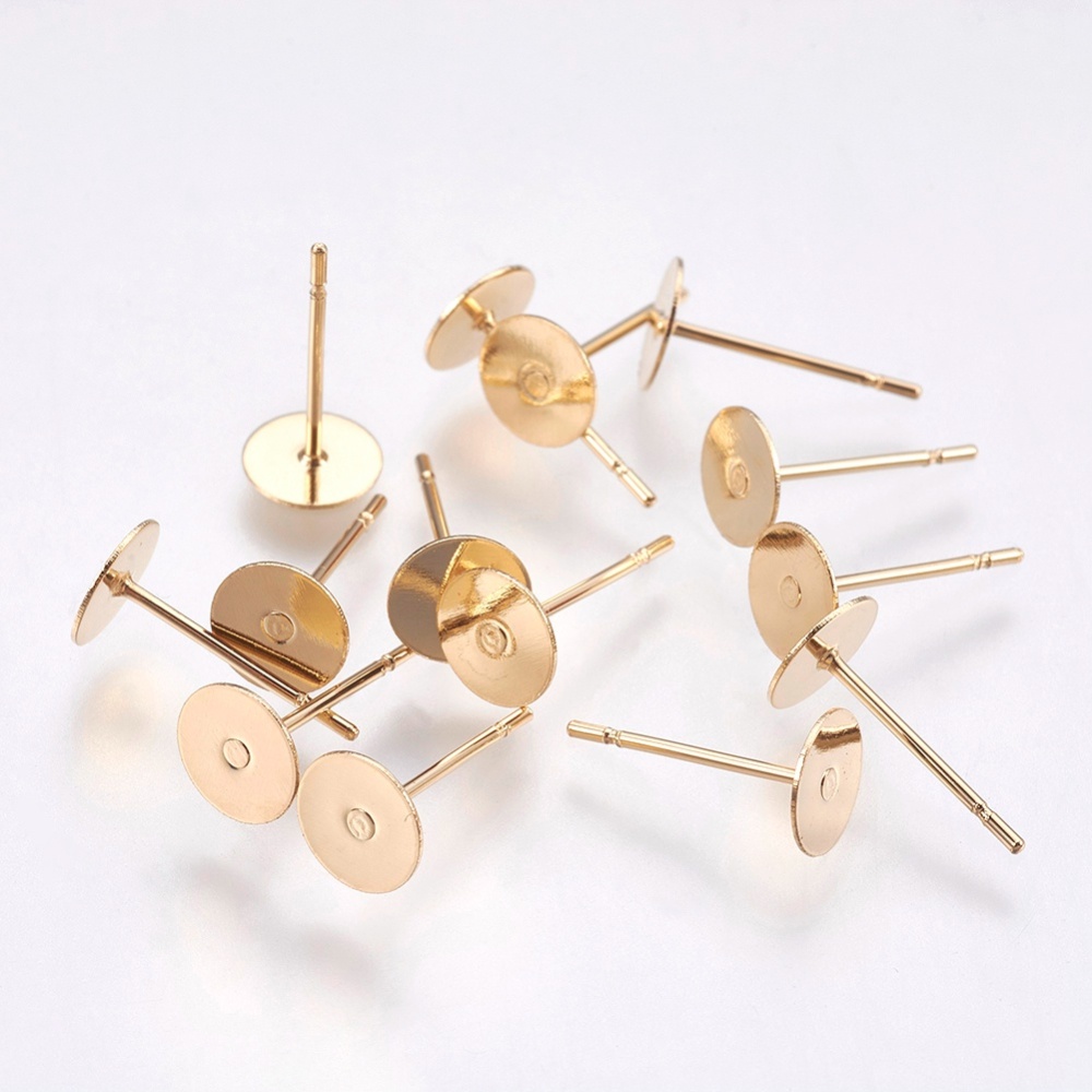 PandaHall 304 Stainless Steel Stud Earring Findings, Golden, 12x6mm, Pin: 0.8mm Stainless Steel