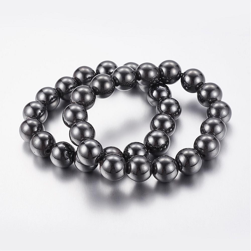 PandaHall Good Valentines Day Gifts for Him Stretchy Magnetic Synthetic Hematite Bracelet, Beads: 12mm in diameter, about 16pcs/strand...