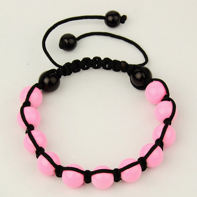 PandaHall Fashion Bracelets, with Baking Painted Glass Beads and Nylon Thread, Pink, 55~100mm Glass Pink