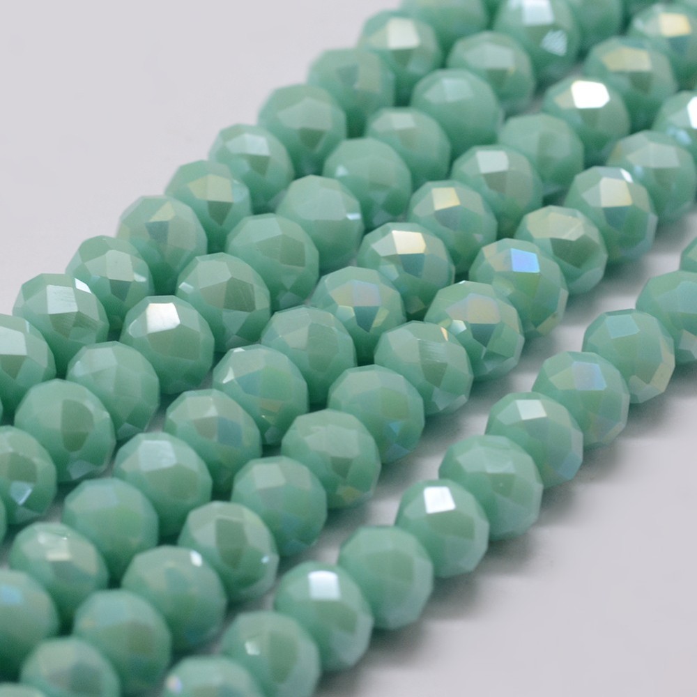 PandaHall Electroplate Imitation Jade Glass Bead Strands, Faceted, Rondelle, AB Color Plated, Turquoise, 6x5mm, Hole: 0.8mm; about...