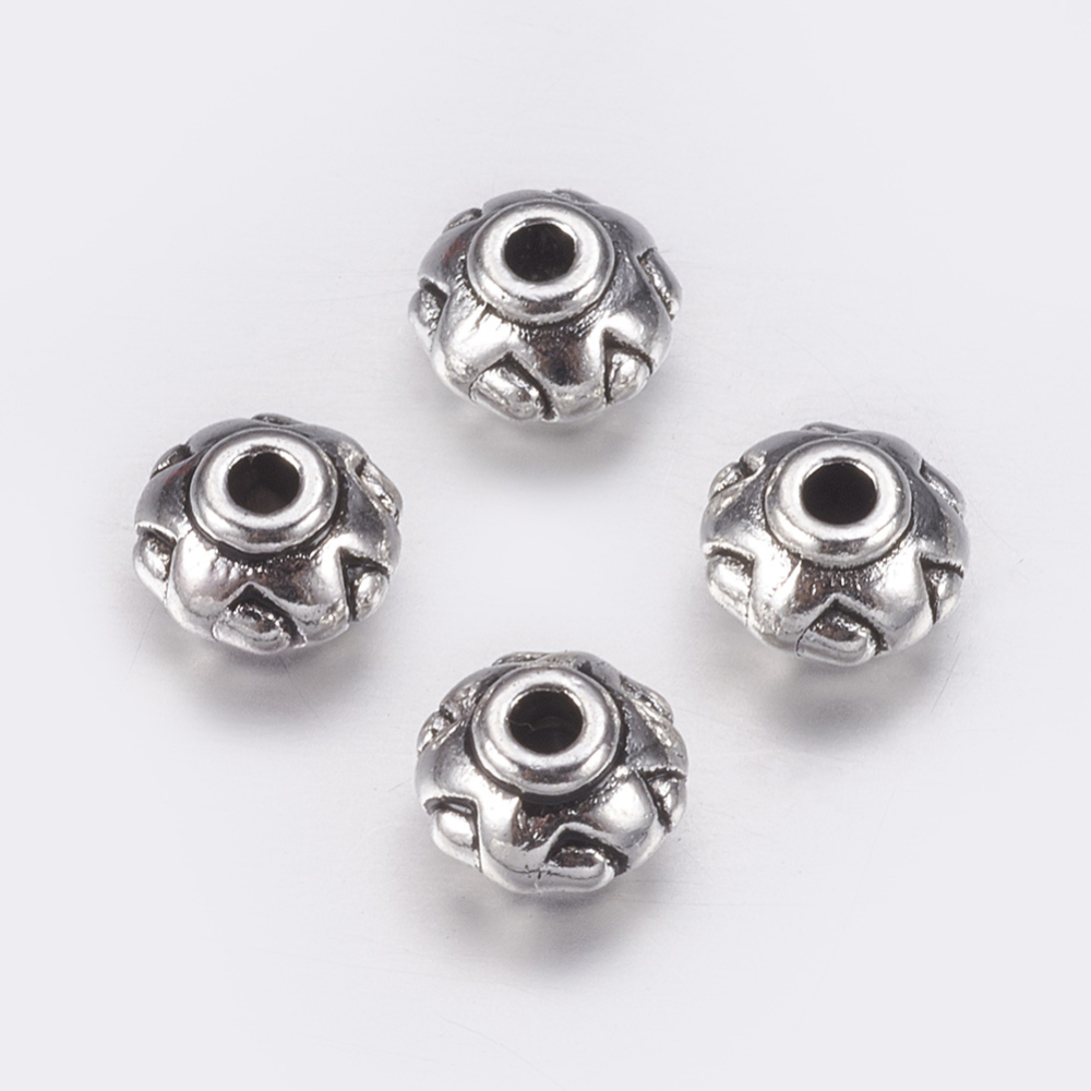 PandaHall Tibetan Style Bead Spacers, Lead Free, Donut, Antique Silver, 7x5mm, Hole: 2mm Alloy Donut