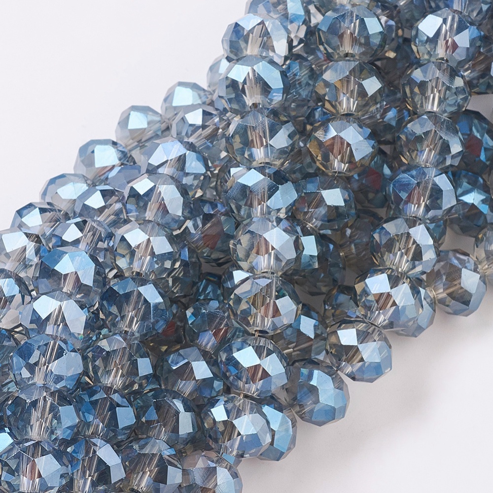 PandaHall Electroplate Glass Beads Strands, Faceted Rondelle, Blue, 10x8mm, Hole: 1mm; about 72pcs/strand, 22.4" Glass Rondelle Blue