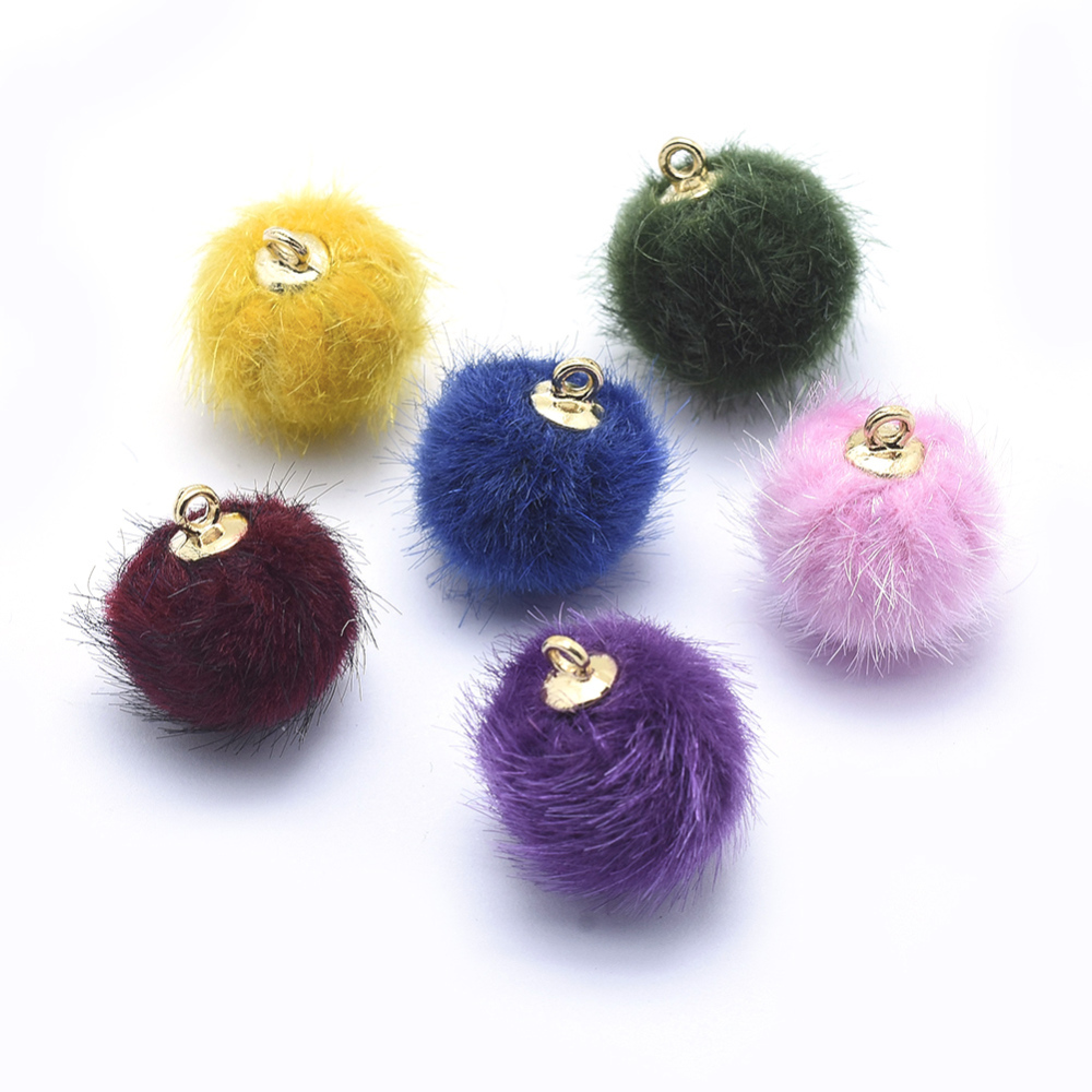 PandaHall Brass Pendants, with Velvet, Round, Golden, Mixed Color, 18x15mm, Hole: 1.5mm Cloth Round Multicolor