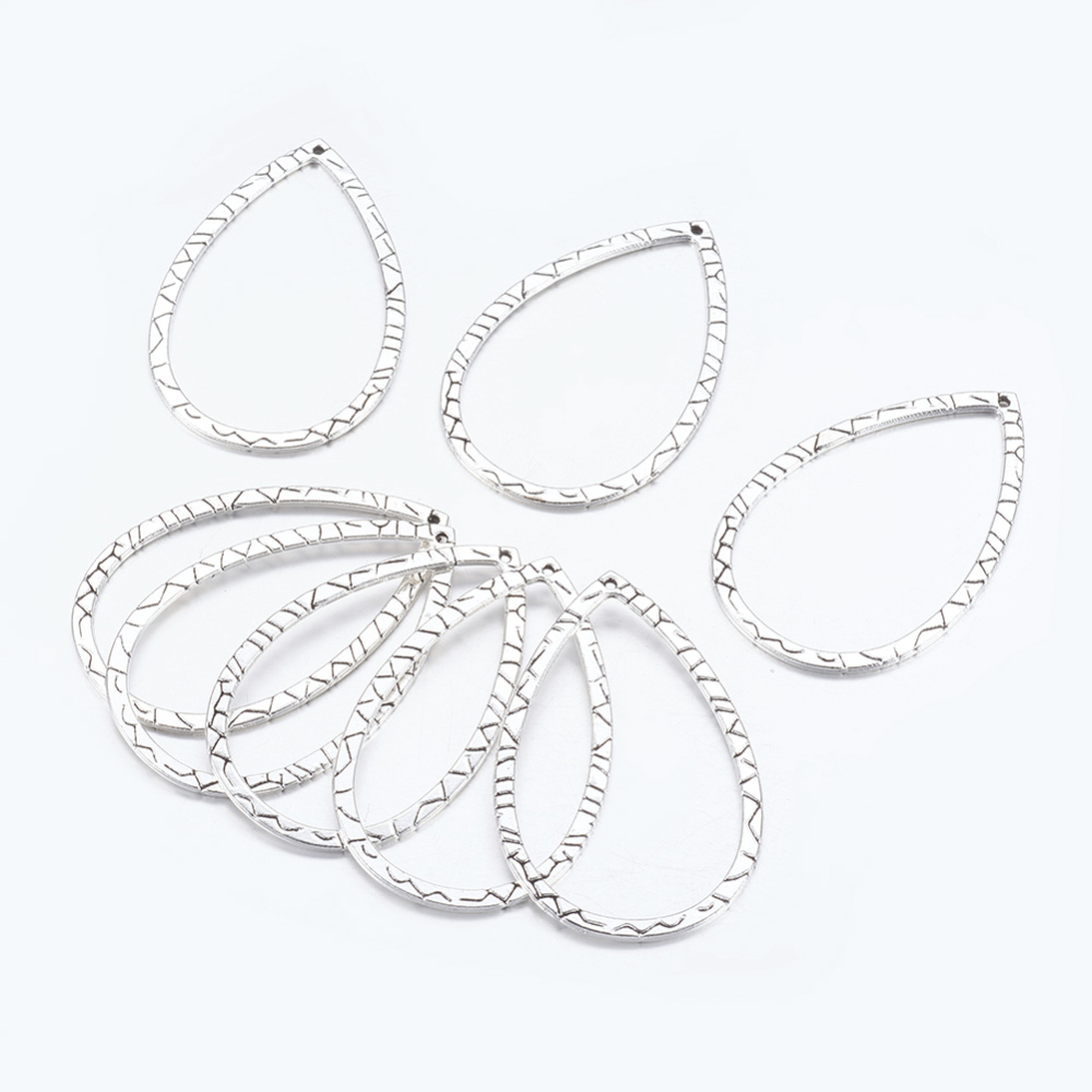 PandaHall Alloy Pendants, Drop, Antique Silver, Lead Free and Cadmium Free, 41x27.5x1.2mm, Hole: 1mm Alloy Drop