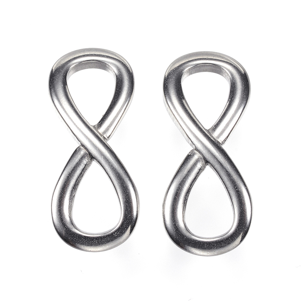PandaHall 304 Stainless Steel Links, Infinity, Stainless Steel Color, 34x14x3mm, Inner Diameter: 11.5x8mm Stainless Steel Infinity