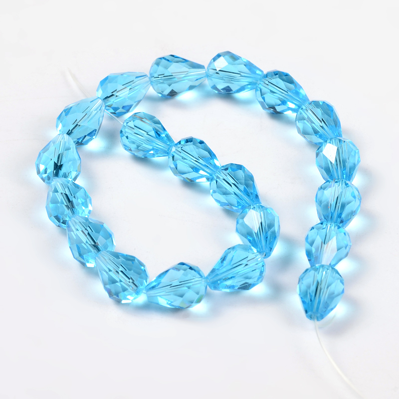 PandaHall Faceted Drop Imitation Austrian Crystal Glass Bead Strands, Grade AAA, DeepSkyBlue, 10x8mm, Hole: 1mm; about 20pcs/strand, 8"...