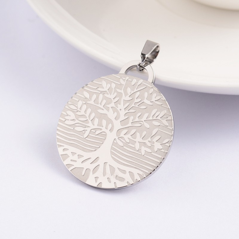 PandaHall Flat Round with Tree of Life 304 Stainless Steel Pendants, Stainless Steel Color, 32x30x1.5mm, Hole: 4.5x6mm Stainless Steel Flat...