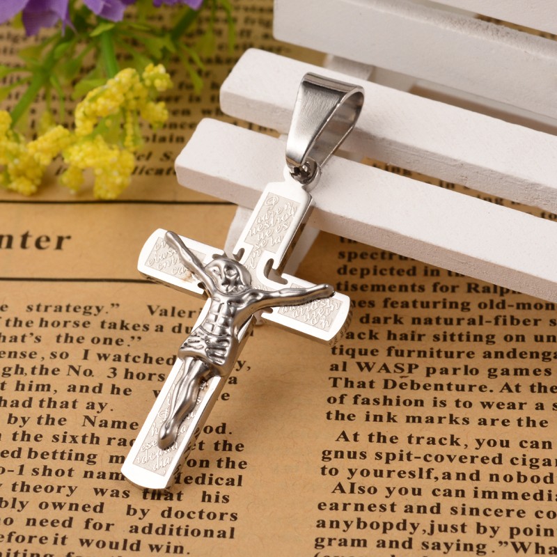 PandaHall Crucifix Cross 304 Stainless Steel Big Pendants, Stainless Steel Color, 56x28x4mm, Hole: 7x10mm Stainless Steel Cross