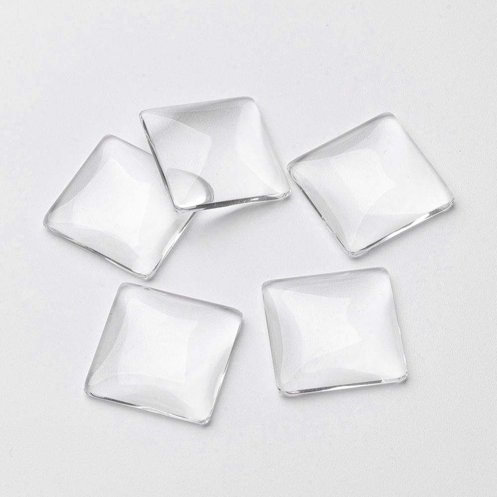 PandaHall Transparent Glass Square Cabochons, Clear, 20x20x5~6mm Glass Square Clear