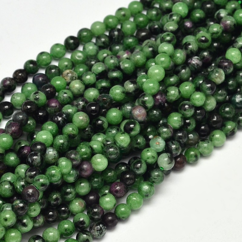 PandaHall Natural Round Ruby in Zoisite Bead Strands, 4mm, Hole: 1mm; about 98pcs/strand, 15.5" Ruby in Zoisite Round