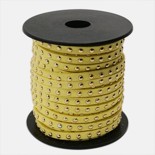 PandaHall Golden Aluminum Studded Korea Faux Suede Cord, Faux Suede Lace, ChampagneYellow, 5x2mm; about 20yards/roll Suede Yellow