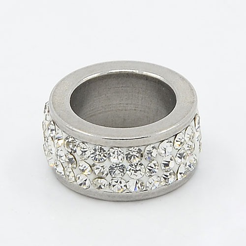 PandaHall 304 Stainless Steel Column Beads, with Polymer Clay Rhinestone, Stainless Steel Metal Color, Crystal, 13x6mm, Hole: 8mm Stainless...