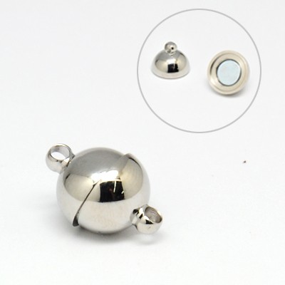 PandaHall 304 Stainless Steel Magnetic Clasps, Round, Stainless Steel Color, 18x12mm, Hole: 2mm Stainless Steel Round