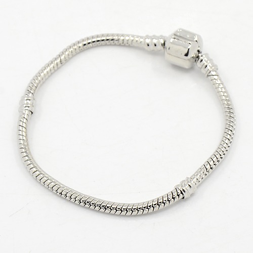 PandaHall Brass European Style Bracelets with Brass Clasp without Sign, Platinum Color, about 18cm long, 3mm thick, 2mm hole Brass