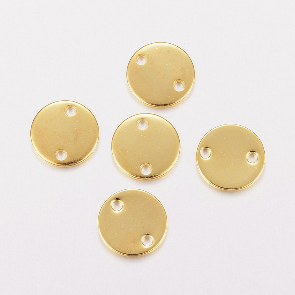 PandaHall 304 Stainless Steel Links, Flat Round, Golden, 10x1mm, Hole: 1.2mm Stainless Steel Flat Round