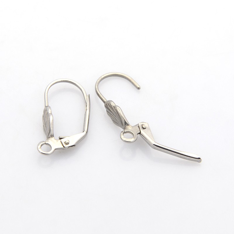 PandaHall 304 Stainless Steel Leverback Earring Findings, Stainless Steel Color, 20x10x5mm, Hole: 2mm; Pin: 0.9mm Stainless Steel