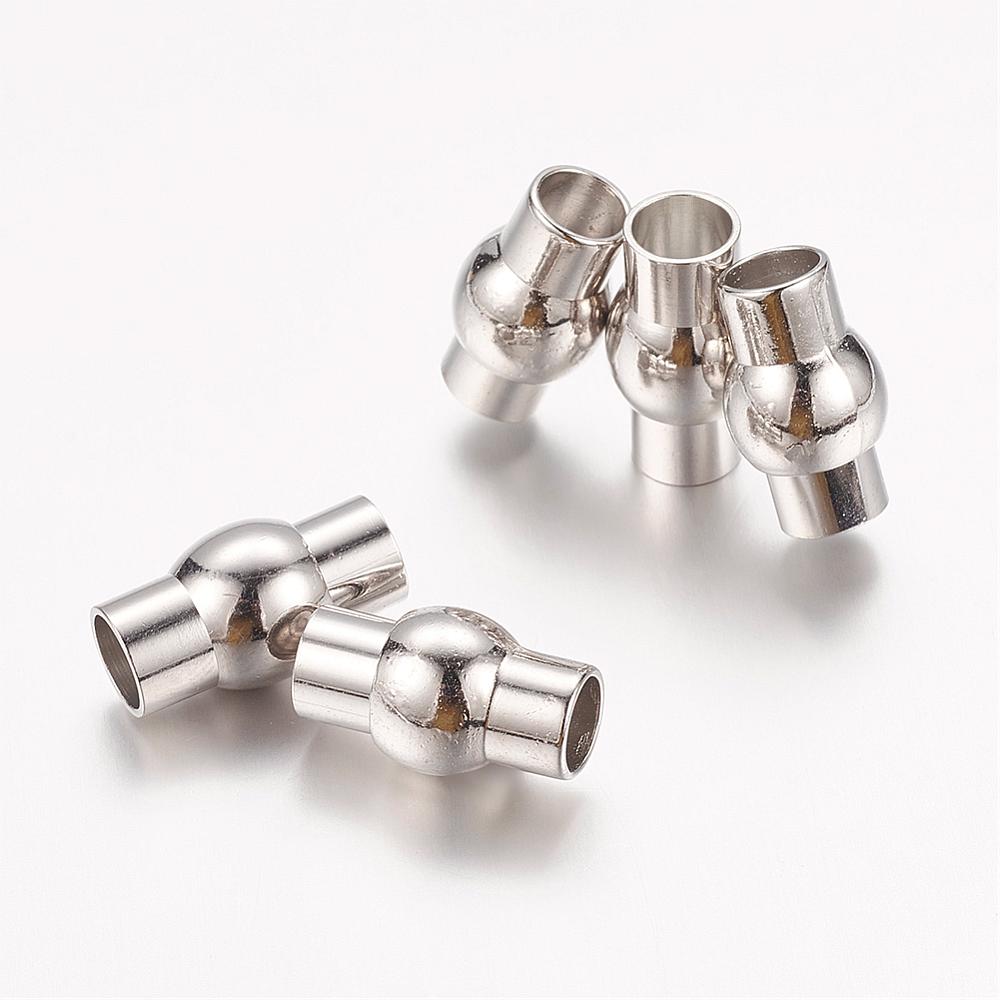 PandaHall Barrel Brass Magnetic Clasps, Platinum, 16x10mm, Hole: 6mm Brass Barrel