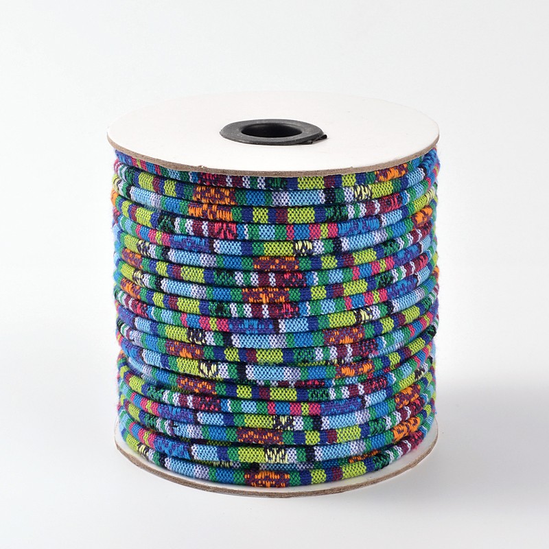 PandaHall Rope Cloth Ethnic Cords, CornflowerBlue, 6mm; about 50yards/roll Cloth Blue